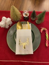 Gold Beyaz Cepli Aır Touch Yılbaşı Geyik Modeli Peçete 12 Adet 40x40 - 2
