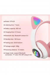 Kablosuz Bluetooth 5.0 Led Işıklı Kedili Şık Kulaklık - 2