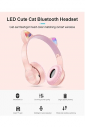 Kablosuz Bluetooth Kulaküstü Kedili P47m Kulaklık RGB Işıklı Kedi Desenli Kulaklık - 3