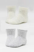 Bistyle Organik 2li Puan Derby Penye Soket Çorap BS2000 Gri Ekru - 5