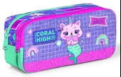 Coral High Kids İki Bölmeli Kız Çocuk Pembe Mor Kedi Unicorn Kalem Çantası Kalemlik thumbnail 1