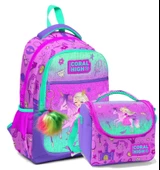Coral High Okul Sırt ve Beslenme Çantası Seti - Kız Çocuk Pembe Yeşil Unicorn ve Prenses thumbnail 1