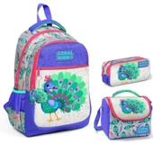 Coral High Kız Çocuk Mavi Yeşil Tavuskuşu Üçlü İlkokul Okul Çanta Seti thumbnail 1