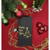 Gold Yaldızlı Siyah Happy New Year Çam Ağacı Peçete - 1