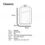 Classone Savona BP-SV104 15.6" Su Geçirmez Kumaş  Notebook Laptop Sırt Çantası-Gri - 6