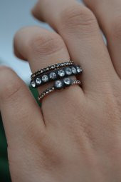 STONEAGE Elmas Montör Model Bronz Zirkon Taşlı Ayarlanabilir Üçlü Yüzük thumbnail 3