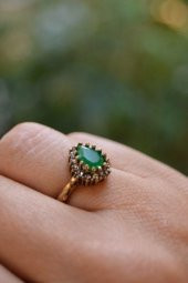 STONEAGE Zümrüt Taşlı Çift Damla Ayarlanabilir Yüzük thumbnail 2