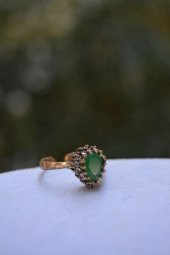 STONEAGE Zümrüt Taşlı Çift Damla Ayarlanabilir Yüzük thumbnail 3