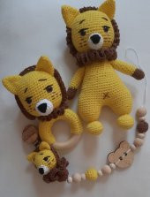 Aslan Kral Uyku Arkadaşı Seti Amigurumi Organik Oyuncak thumbnail 1
