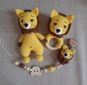 Aslan Kral Uyku Arkadaşı Seti Amigurumi Organik Oyuncak thumbnail 3