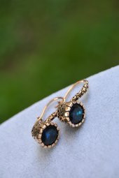 STONEAGE Mavi Safir Zarif Bayan Küpe thumbnail 1