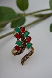 STONEAGE Bayan Ayarlanabilir Yakut ve Zümrüt Taşlı Yüzük - 1