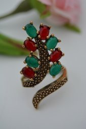 STONEAGE Bayan Ayarlanabilir Yakut ve Zümrüt Taşlı Yüzük - 3