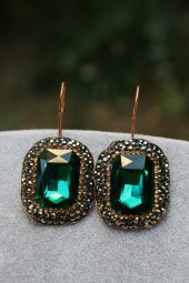 STONEAGE Bayan Küpe Yeşil Kristal Taşlı El Yapımı Hediye Kutusunda Gönderilir thumbnail 2