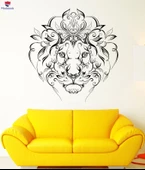 Duvar Oturma Odası, Yatak Odası Sticker Aslan Kral Predator Yele Desenleri Çiçekler Sanat Dekor Benzersiz Hediyelik - 1