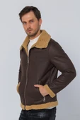 Erkek Regular Fit İçi Yünlü Fermuar Detaylı Deri İşçilikli Klasik Napa Deri Mont - 8