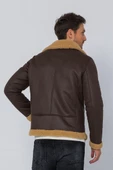 Erkek Regular Fit İçi Yünlü Fermuar Detaylı Deri İşçilikli Klasik Napa Deri Mont - 9
