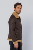 Erkek Regular Fit İçi Yünlü Fermuar Detaylı Deri İşçilikli Klasik Napa Deri Mont - 10