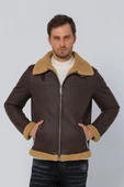 Erkek Regular Fit İçi Yünlü Fermuar Detaylı Deri İşçilikli Klasik Napa Deri Mont - 11