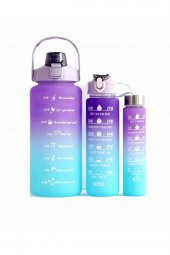 Hayal Sepeti  3lü Set Su Matarası Su Şişesi Suluk 2lt+900ml+600ml Tritan Spor Salonu Su Şişesi Suluk - 3