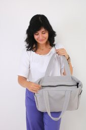 Soobepark 3 Bölmeli Shopper Puf Kumaş Kadın Omuz ve El Çantası Gri - 2