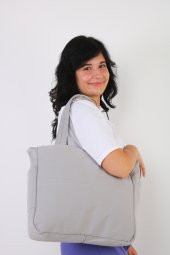 Soobepark 3 Bölmeli Shopper Puf Kumaş Kadın Omuz ve El Çantası Gri - 3