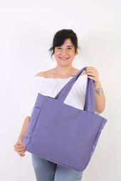 Soobepark 3 Bölmeli Shopper Puf Kumaş Kadın Omuz ve El Çantası Lila - 1