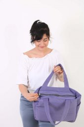 Soobepark 3 Bölmeli Shopper Puf Kumaş Kadın Omuz ve El Çantası Lila - 5