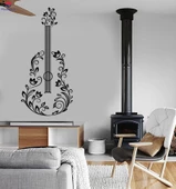 Duvar Sticker Oturma Odası, Yatak Odası Sticker Müzik Gitar Çiçek Romantik Şarkı Yapılmış thumbnail 1