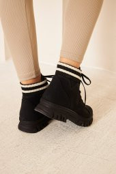 Albishoes M.P Kaymaz Taban Soğuk Geçirmez Suya Dayanıklı Çoraplı Kadın Bot Postal Çizme Kışlık Bot - 5