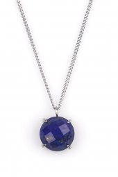 Lapis Lazuli Doğal Taş Gümüş Renkli Kolye thumbnail 1