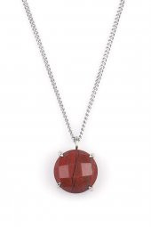 Red Jasper Doğal Taş Gümüş Renkli Kolye - 1