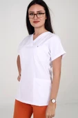Deniz İş Kadın Alpaka Yarasakol Beyaz Renk Scrubs Tek Üst - 4