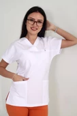 Deniz İş Kadın Alpaka Yarasakol Beyaz Renk Scrubs Tek Üst - 3