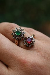 STONEAGE JEWELLERY Bronz Yüzük Çift Çiçek thumbnail 1