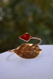 STONEAGE Kırmızı Mercan Taşlı Yaprak Tasarım Bayan Bileklik thumbnail 2