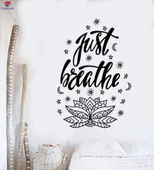 Oturma Odası, Yatak Odası Duvar Sticker Yoga Dekor Cümle Sadece Nefes Lotus Çiçeği Çıkartmalar - 1