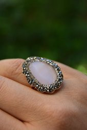 STONEAGE Kedi Gözü Açık Pembe Ayarlanabilir Yüzük thumbnail 1