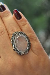 STONEAGE Pembe Kuvars Doğal Taş Bayan Yüzük Ayarlanabilir - 1