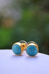 STONEAGE Turkuaz Doğal Taş Altın Kaplama Kadın Küpe thumbnail 3