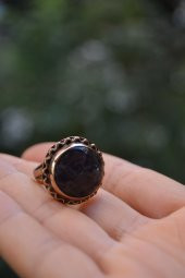 STONEAGE Ametist Doğal Taş El Yapımı Ayarlanabilir Bayan Yüzük - 4