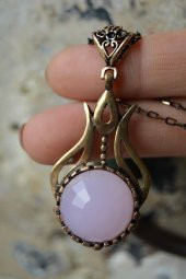 STONEAGE Pembe Kuvars Bronz Bayan Kolye thumbnail 1