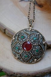 STONEAGE JEWELLERY Kök Zümrüt Kök Yakut Taşlı Otantik Kolye thumbnail 1