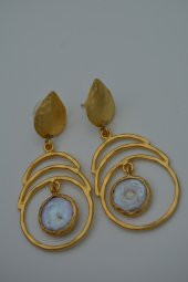 STONEAGE Gerçek İnci Küpe Altın Kaplama El Yapımı Özel Tasarım thumbnail 1