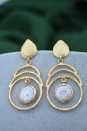 STONEAGE Gerçek İnci Küpe Altın Kaplama El Yapımı Özel Tasarım thumbnail 4