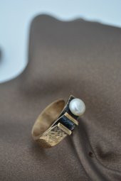 STONEAGE Gerçek İnci Ayarlanabilir Bayan Yüzük Madeni Bakır thumbnail 2