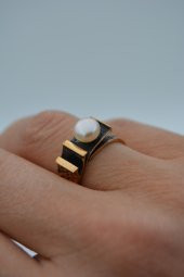 STONEAGE Gerçek İnci Ayarlanabilir Bayan Yüzük Madeni Bakır thumbnail 3