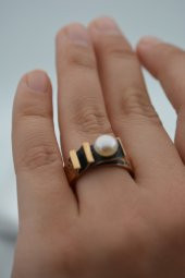 STONEAGE Gerçek İnci Ayarlanabilir Bayan Yüzük Madeni Bakır thumbnail 10