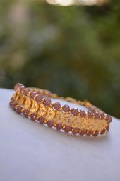 STONEAGE Altın Kaplama Tuğralı Mor Renkli El Yapımı Kadın Bileklik Yerli Üretim Türk Malı thumbnail 2