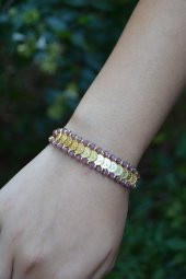 STONEAGE Altın Kaplama Tuğralı Mor Renkli El Yapımı Kadın Bileklik Yerli Üretim Türk Malı thumbnail 3